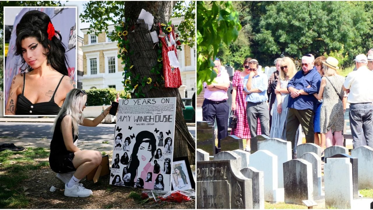 Fans leaving flowers and records outside Amy Winehouse's Camden home in tribute